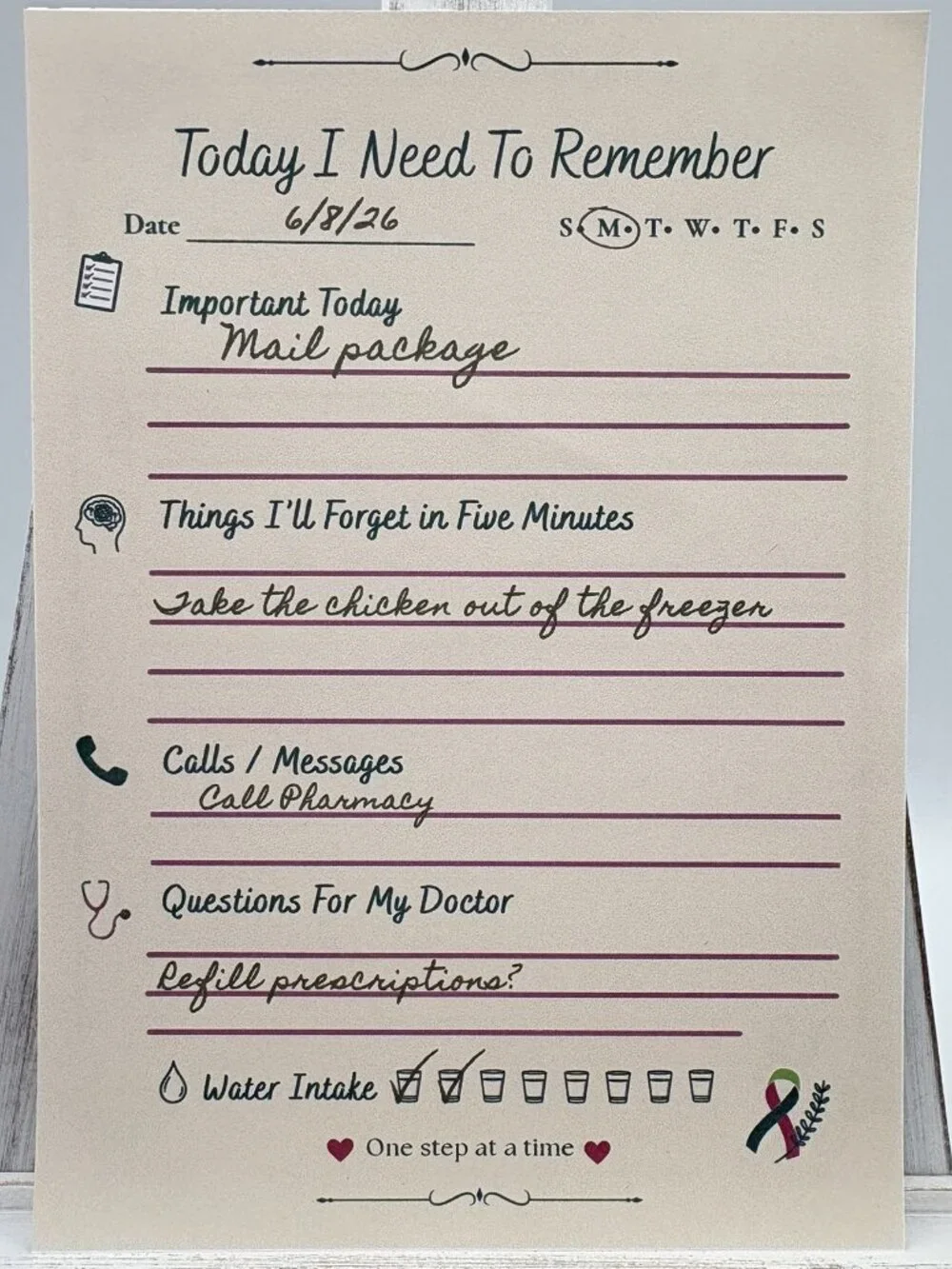 Chemo Brain Memo Pad | Brain Fog Daily Reminder Notepad 50 Pages